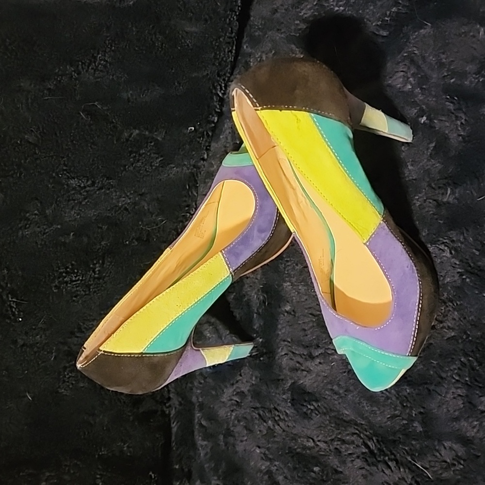 INC International Concepts Suede Pattie Colorblocked Platform Peeptoe Sandal